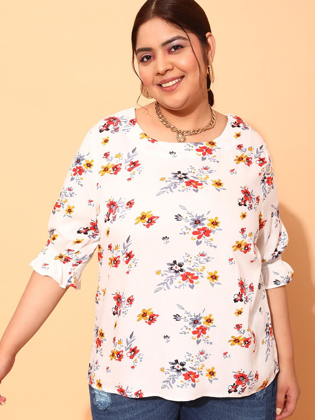 CURVY STREET Plus Size Floral Printed Top