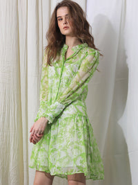 RAREISM Abstract Print Puff Sleeve Drop-Waist Dress