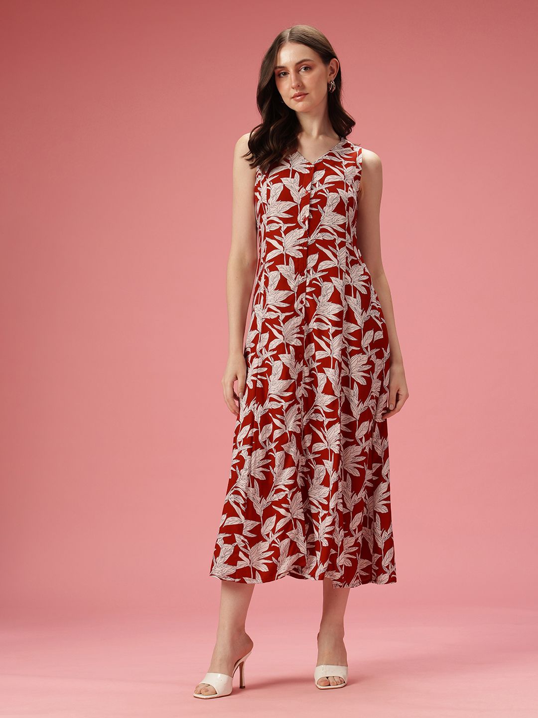 Dressberry Tropical Print A-Line Midi Dress