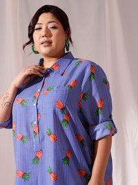CURVY STREET Plus Size Comfort Striped Pure Cotton Casual Shirt
