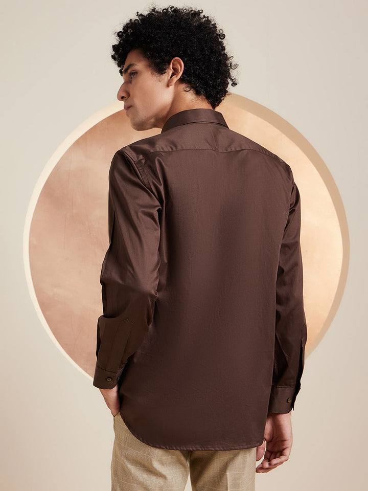 DENNISON Smart Solid Opaque Pure Cotton Satin Shirt