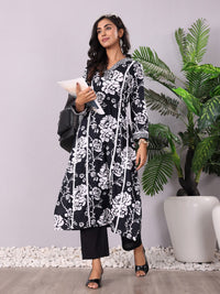 Varanga Floral Printed V-Neck Panelled Pure Cotton A-Line Kurta With Trouser