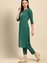 Anouk Women Green Yoke Design Pure Cotton Kurta with Trousers