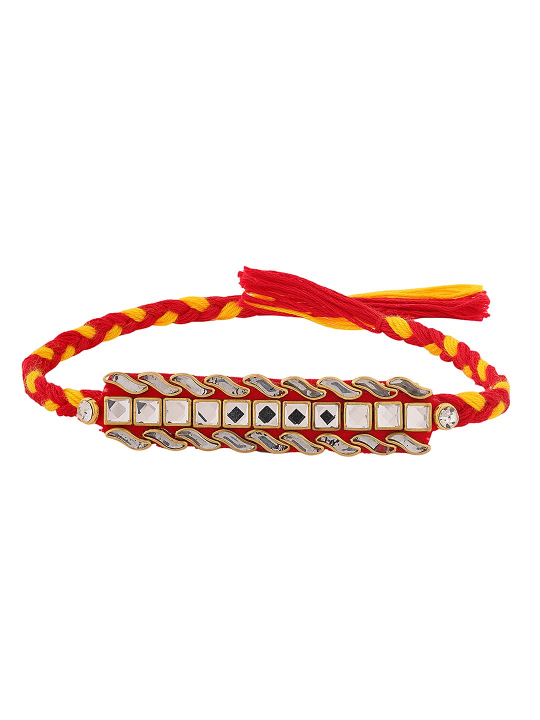 Voylla Elegant Kundan Stone Studded Thread Rakhi With Roli Chawal