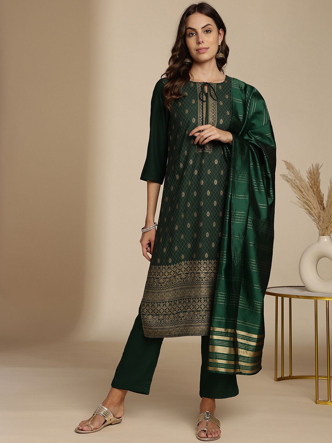 Anouk Ethnic Motifs Print Kurta with Trousers & Dupatta
