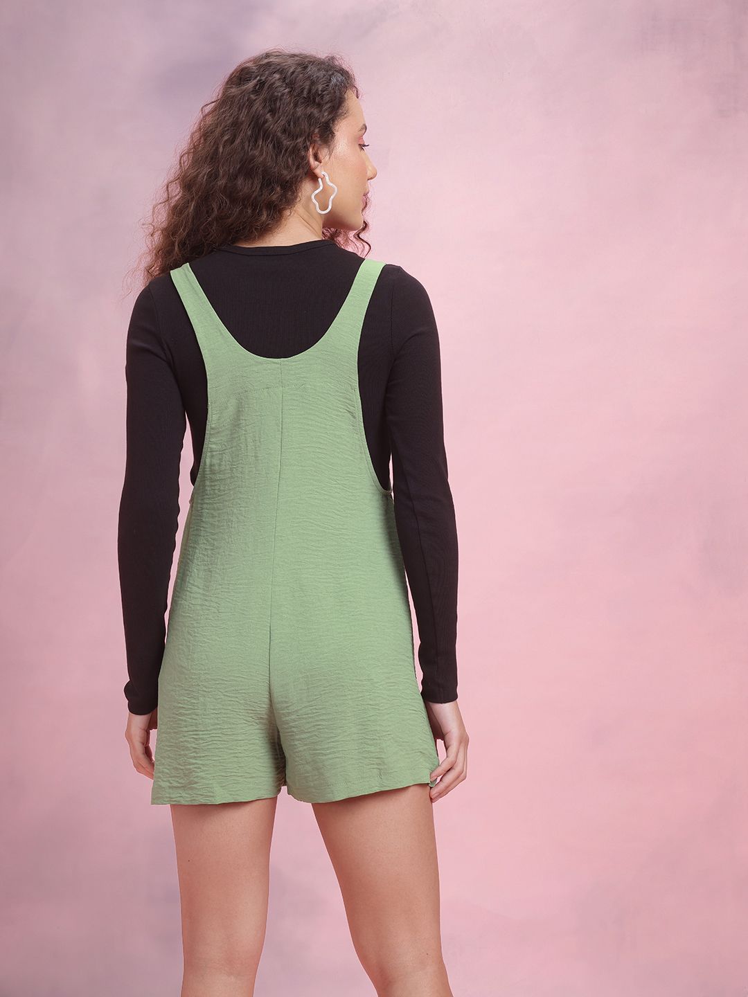 DressBerry Crinkled Effect Shoulder Straps Playsuit with Mock Buttons