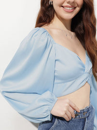 DressBerry Powder Blue Twist 'em Up Smocked Crop Top