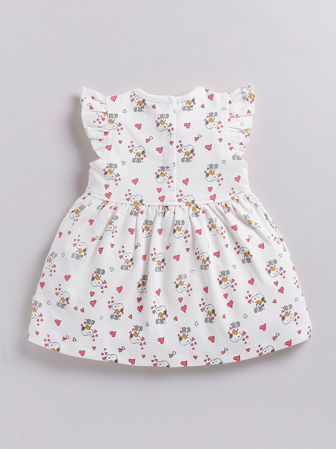 Happy Faces Girls Cotton Printed Flutter Sleeve Fit & Flare Dress