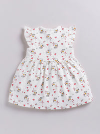 Happy Faces Girls Cotton Printed Flutter Sleeve Fit & Flare Dress