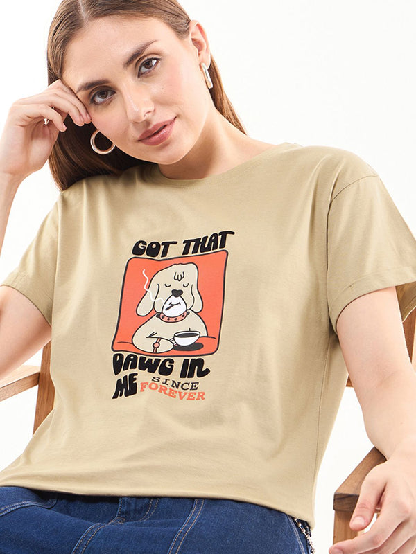 Bewakoof Women Graphic Printed Round Neck Pure Cotton Relaxed Fit T-shirt