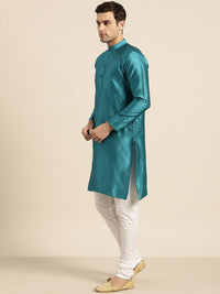 SOJANYA Lelaki Turquoise Blue Woven Design Kurta Lurus