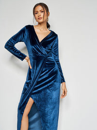 AND V-Neck Long Sleeves Maxi Midi Dress
