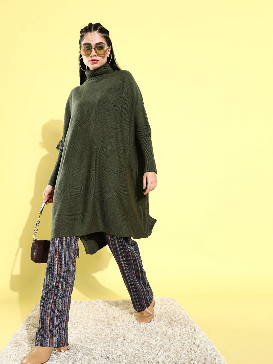 DressBerry Women Turtle Neck Longline Poncho
