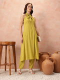 all about you Tie-Up Detail Halter Neck Empire-Style A-Line Kurta with Trousers
