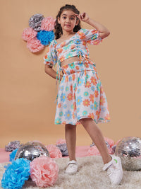 pspeaches Girls Floral Printed Ruched Crop Top With Skirt