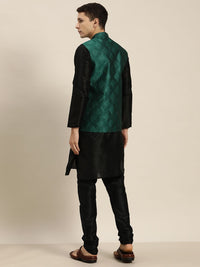 SOJANYA Kurta Hitam Lelaki dengan Churidar dengan Jaket Nehru