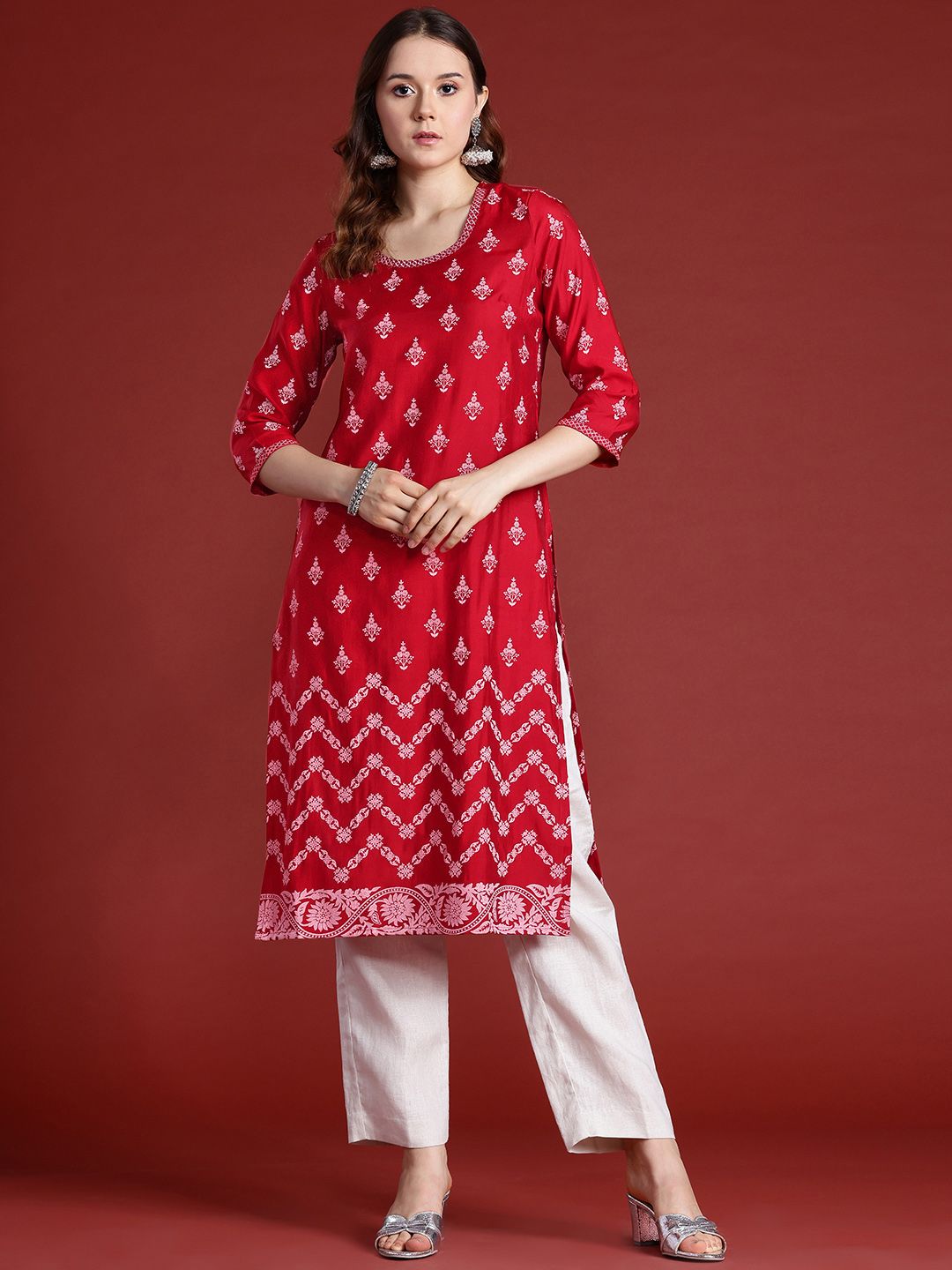 Anouk Floral Print Embroidered Kurta
