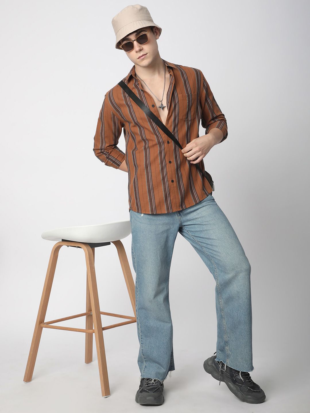 VASTRADO Men Classic Fit Spread Collar Vertical Striped Cotton Casual Shirt