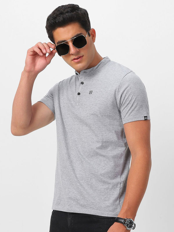 Urbano Fashion Mandarin Collar Slim Fit Pure Cotton T-shirt