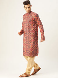 SOJANYA Lelaki Rust Orange & Black Printed Straight Kurta