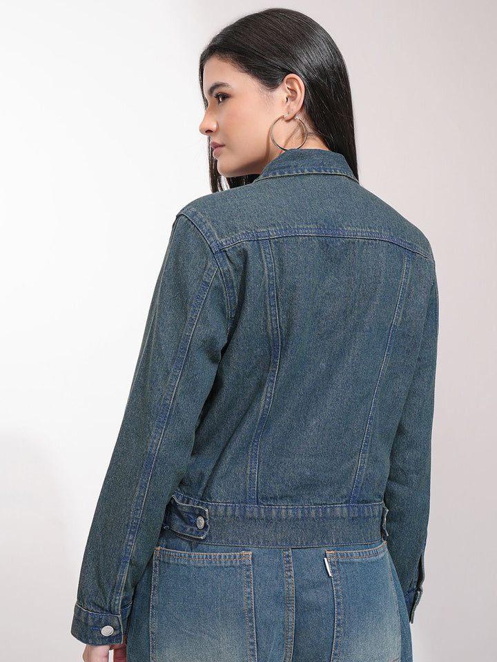 Jaket Denim Pepejal Biru Tokyo Talkies Wanita