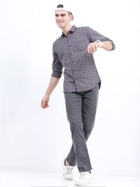 HIGHLANDER Men Grey Slim Fit Checked Casual Shirt