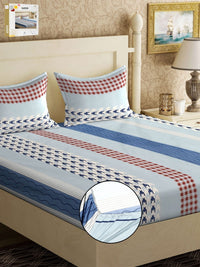 KLOTTHE Lipat Buku Policotton Geometri Biru 300 TC Dilengkapi Cadar King Halus dengan 2 Sarung Bantal-98 x 89 inci
