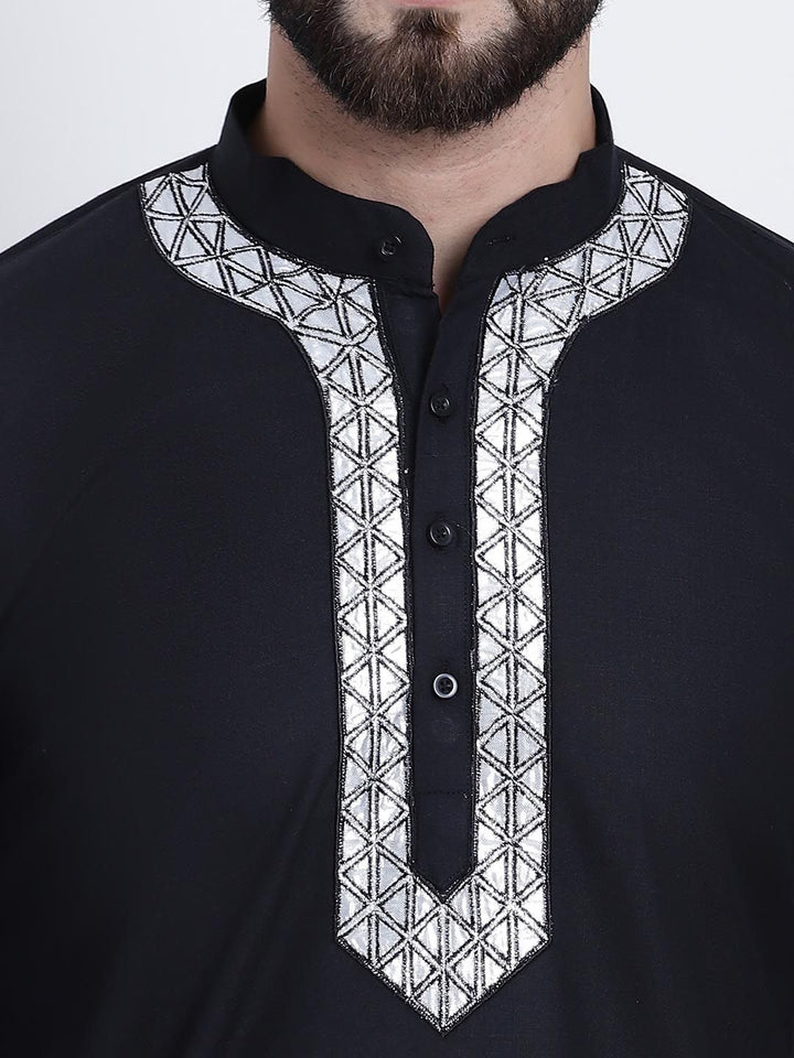 SOJANYA Lelaki Hitam Solid Pure Cotton Kurta