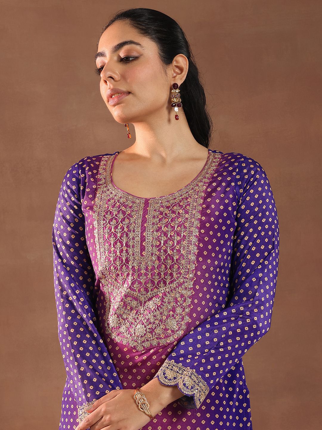 Libas Women Bandhani Printed Regular Kurta with Trousers & With Dupatta