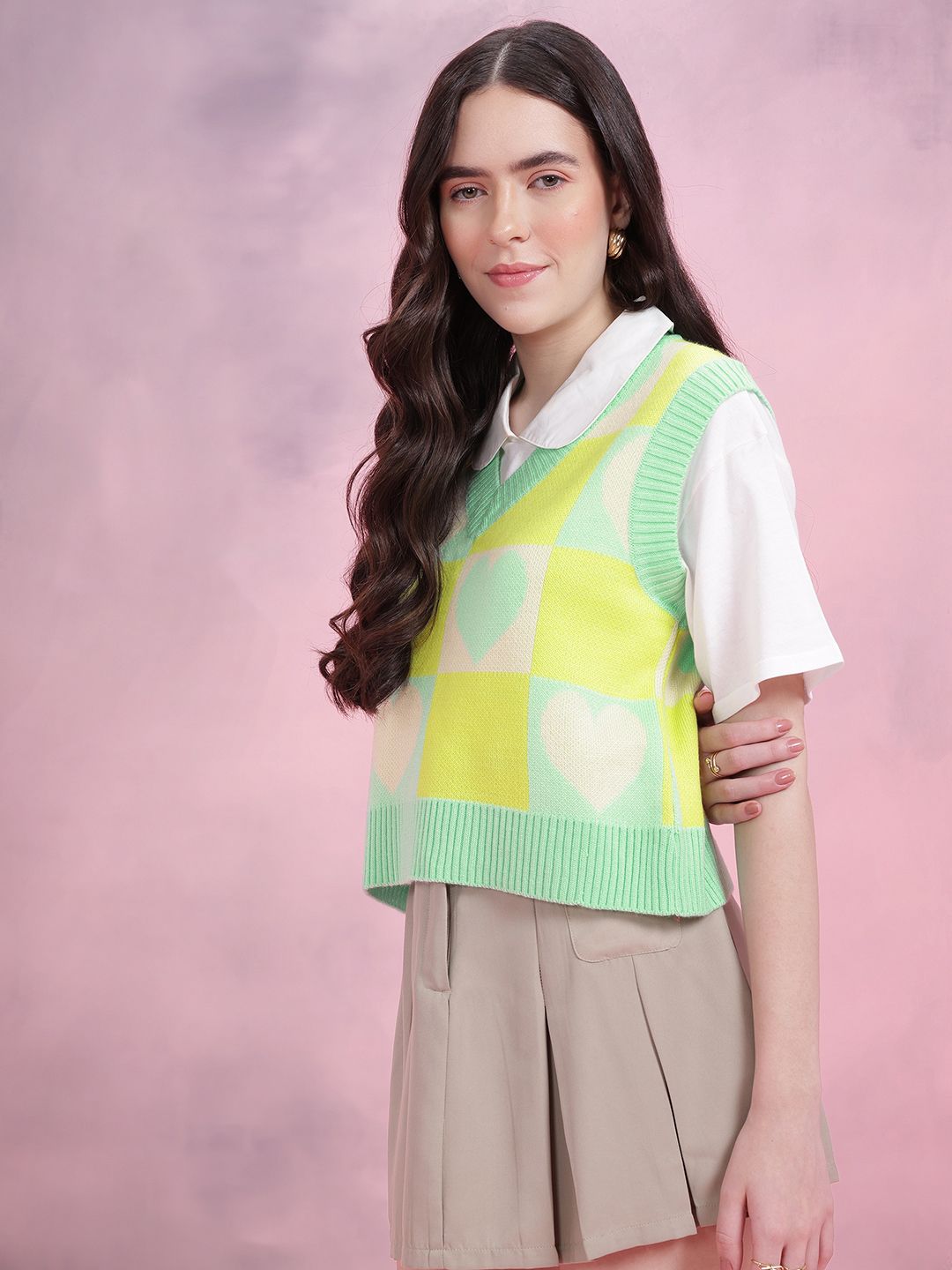 DressBerry Women Conversational Pattern Self Design V-Neck Knitted Pullover