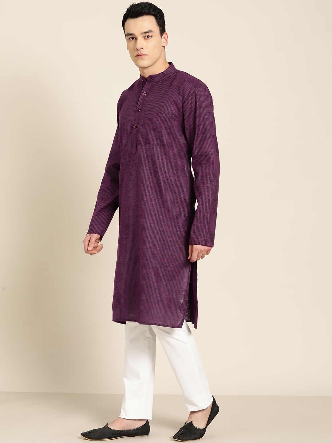SOJANYA Kurta Lurus Berjalur Ungu Lelaki