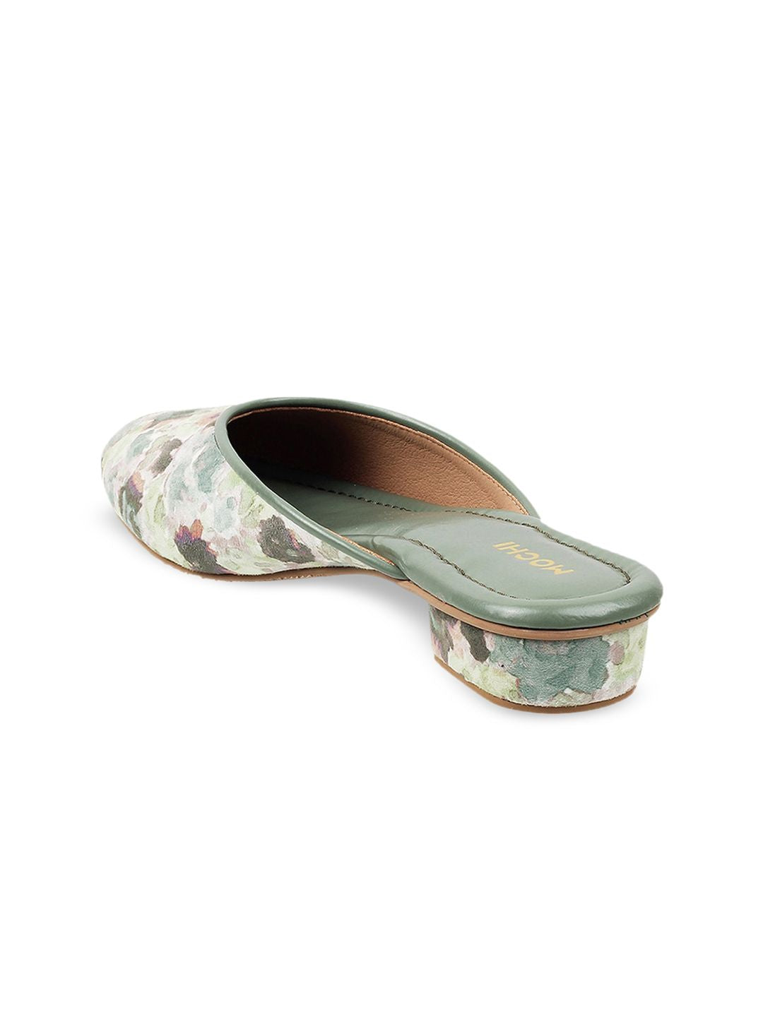Mochi Women Green Floral Block Mules
