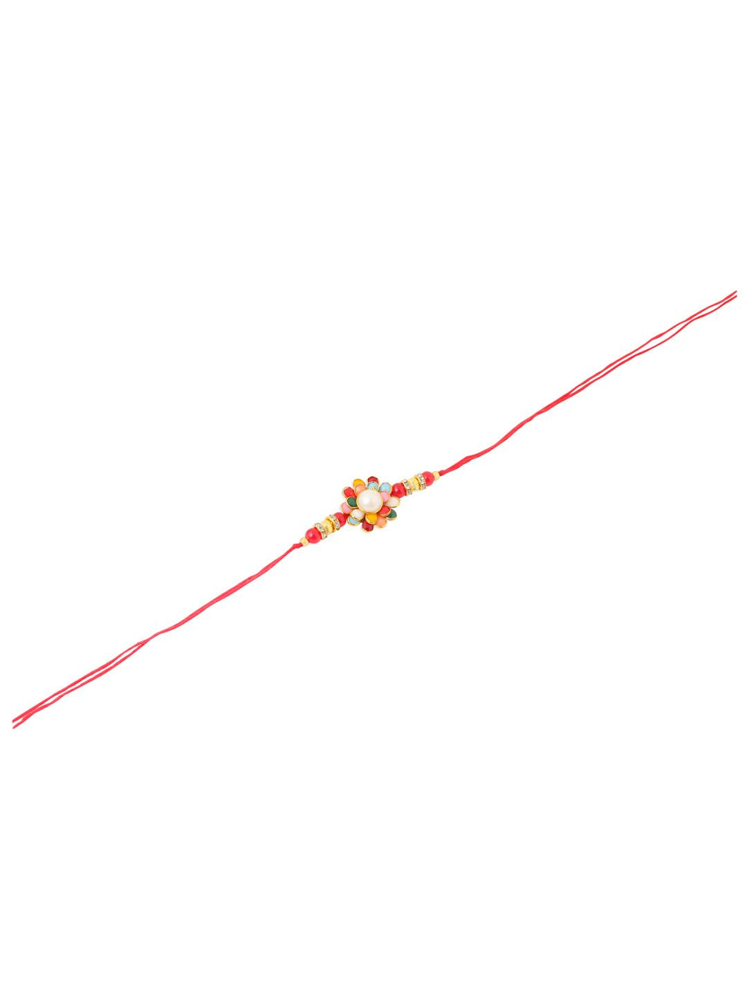NVR Unisex Multicolor Beads &amp; Pearls Floral Benang Rakhi Roli Chawal Chandan Mishri