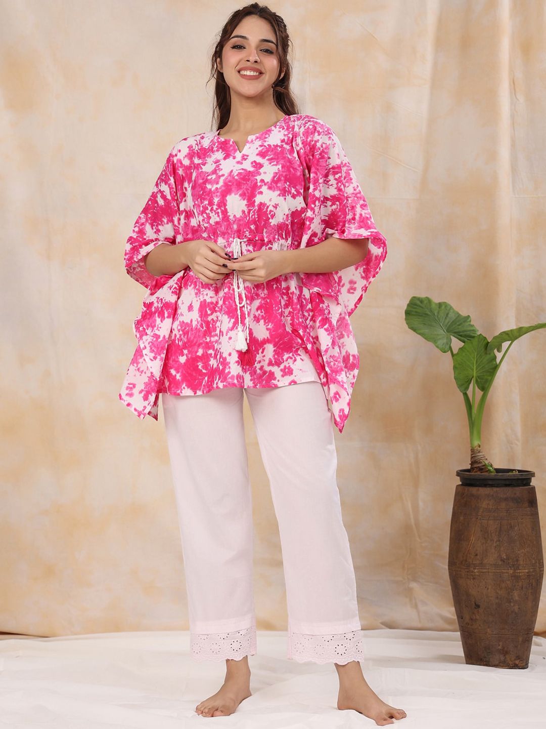 Sanskrutihomes Tie & Dye Cotton Pure Kaftan Night Suit