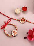 Set PANASH 2 Manik Bersalut Emas &amp; Rakhis Bertampal Batu Dengan Roli Chawal