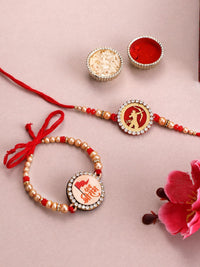 Set PANASH 2 Manik Bersalut Emas &amp; Rakhis Bertampal Batu Dengan Roli Chawal