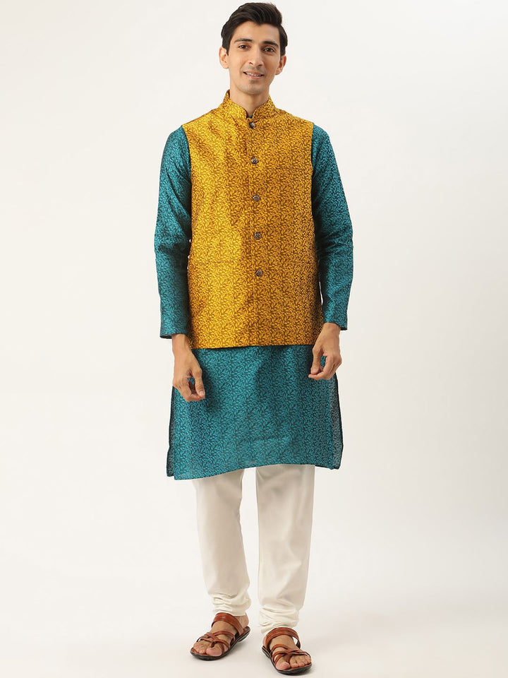 SOJANYA Kurta Rekaan Sendiri Hijau Teal Lelaki dengan Jaket Churidar & Nehru