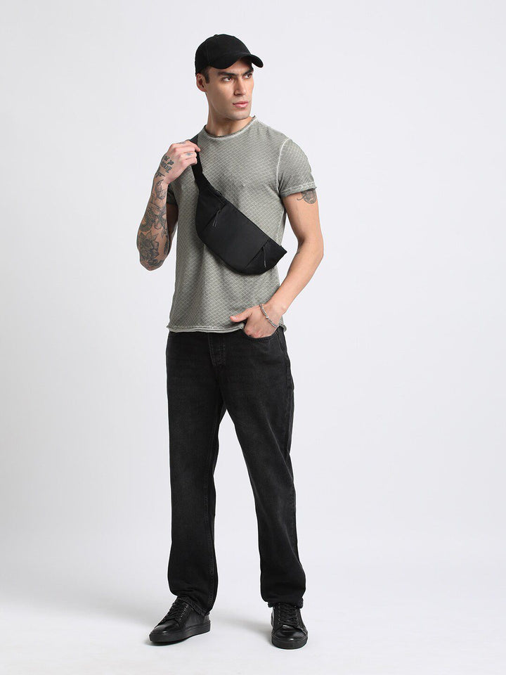 THE BEAR HOUSE Slim Fit Geometric Printed Raw Edge Pure Cotton T-shirt