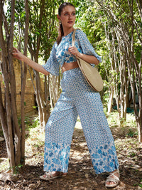 STREET 9 Floral Printed Boat Neck Crop Top with Flared Palazzos Co-Ords