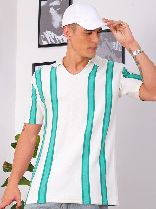The Indian Garage Co Men Relaxed Fit Striped Flat Knit Polo Resortwear Shirt