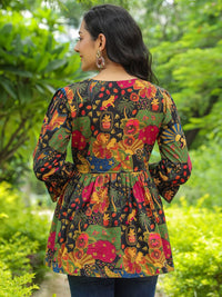 Rain & Rainbow Floral Printed Bell Sleeve Cotton Empire Top