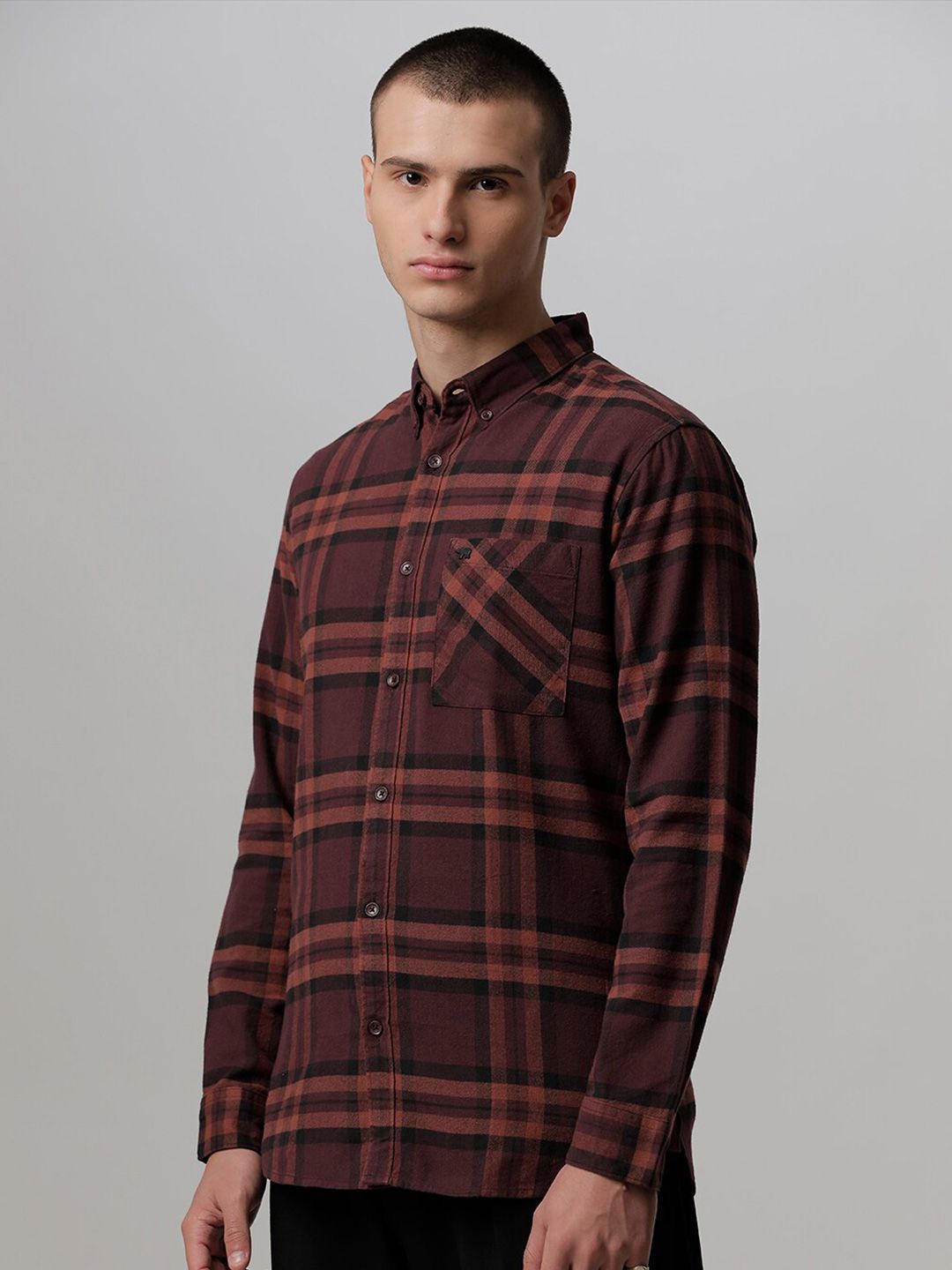 THE BEAR HOUSE Men Slim Fit Tartan Checked Pure Cotton Casual Shirt