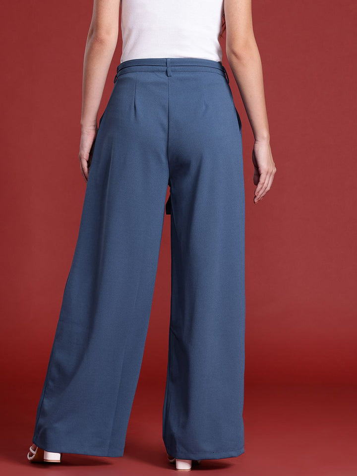 all about you Women Pleated  Wide Leg Trousers with Fabric Belt