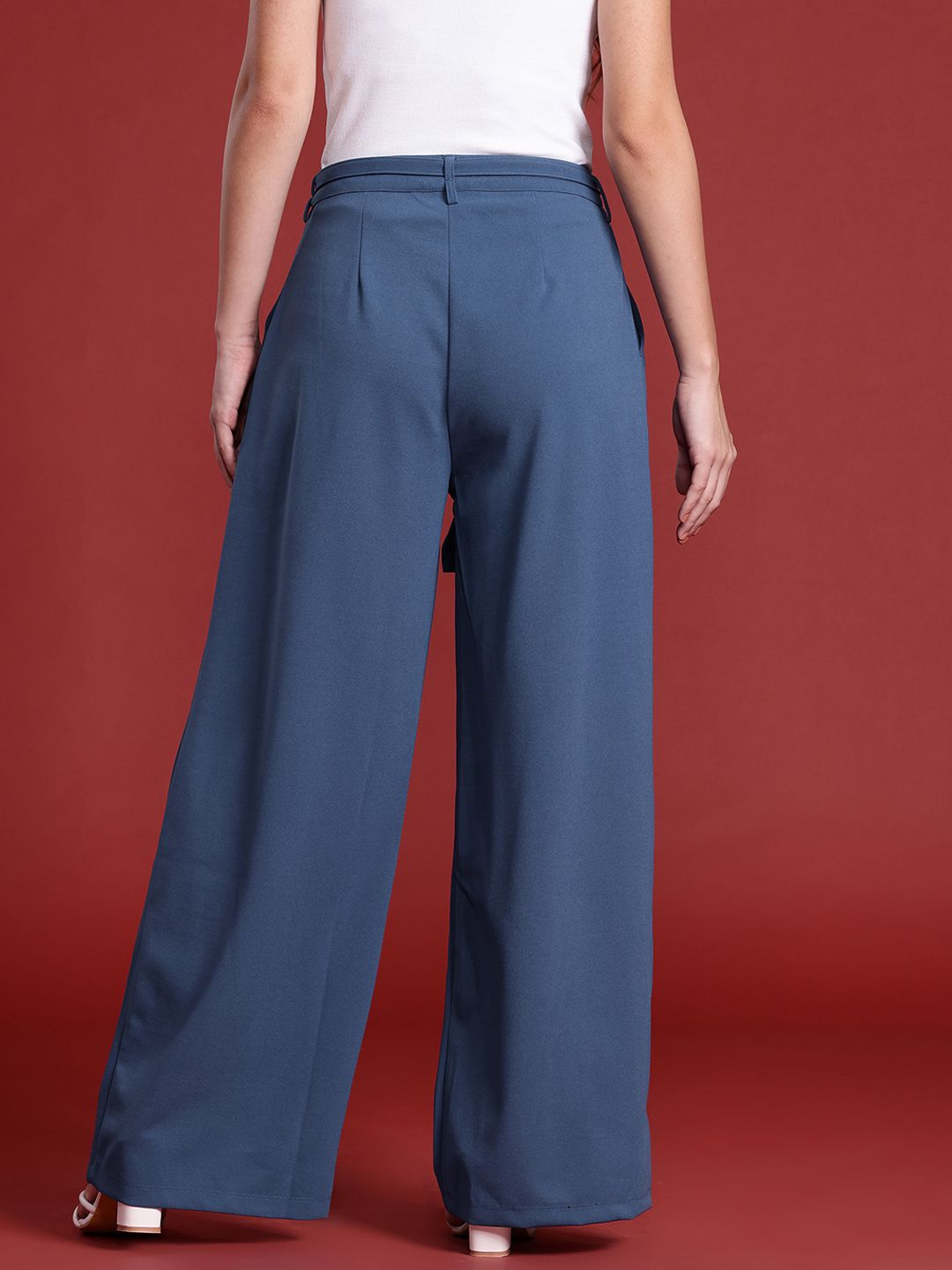 all about you Women Pleated  Wide Leg Trousers with Fabric Belt