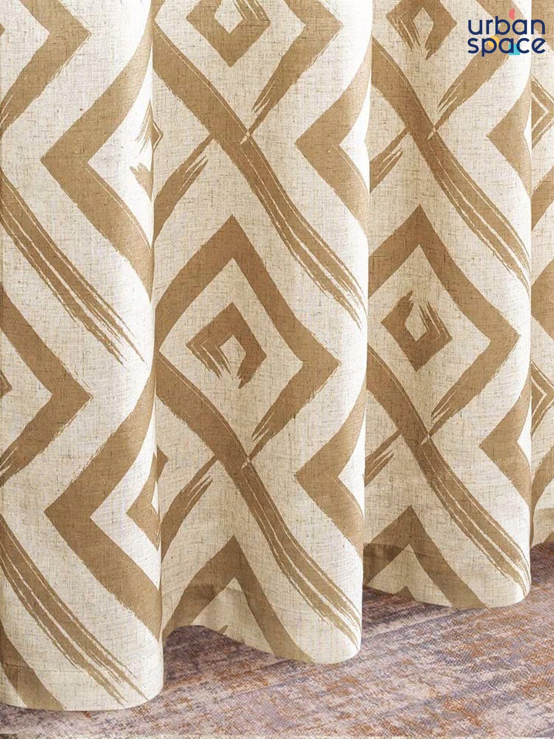 URBAN SPACE Beige Geometric Printed Cotton Long Door Curtain