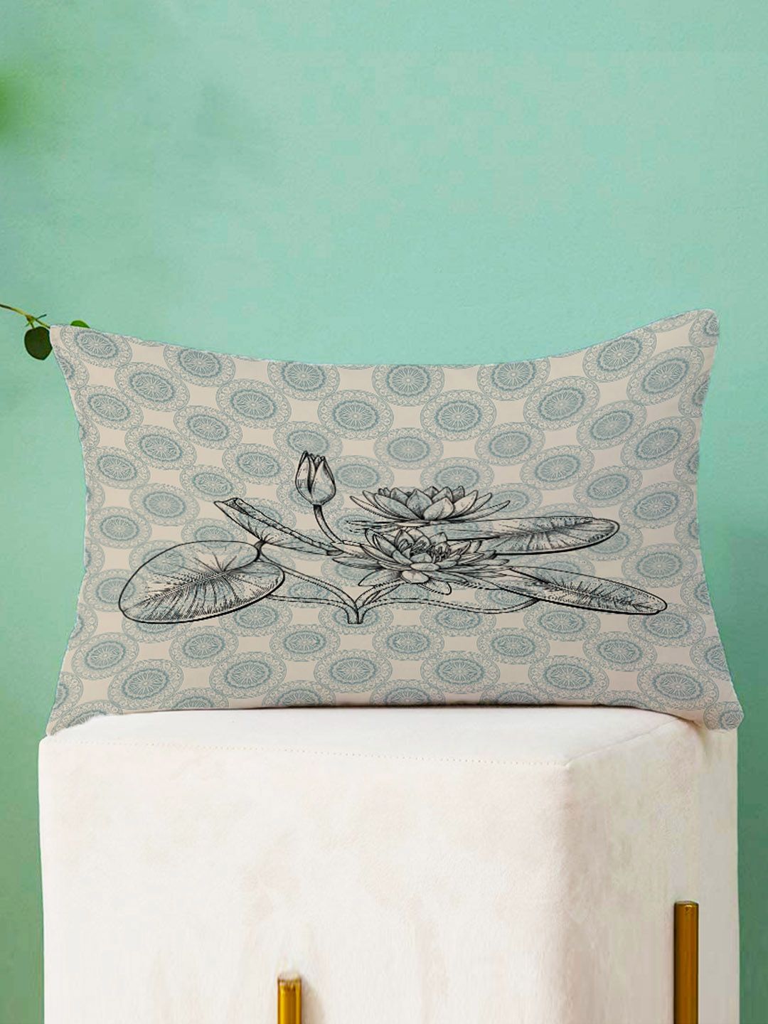 STITCHNEST Teal & Beige Set of 2 Ethnic Motifs Rectangle Cushion Covers