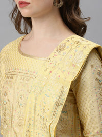 W Women Yellow & Pink Printed Top with Palazzos & Dupatta