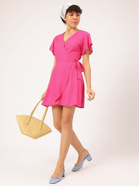 DressBerry Pastel Paradise Flutter Sleeves Wrap Tie-Up Mini Dress