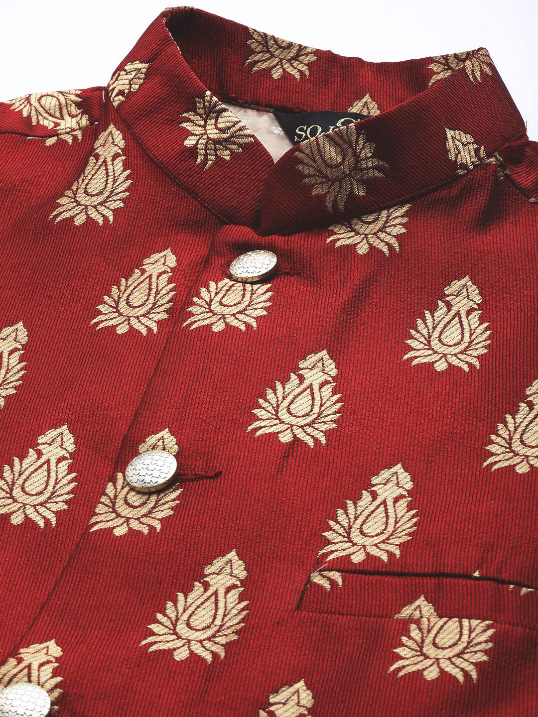 SOJANYA Men Lime Green & Beige Striped Thread Work Straight Kurta Churidar Nehru Jacket