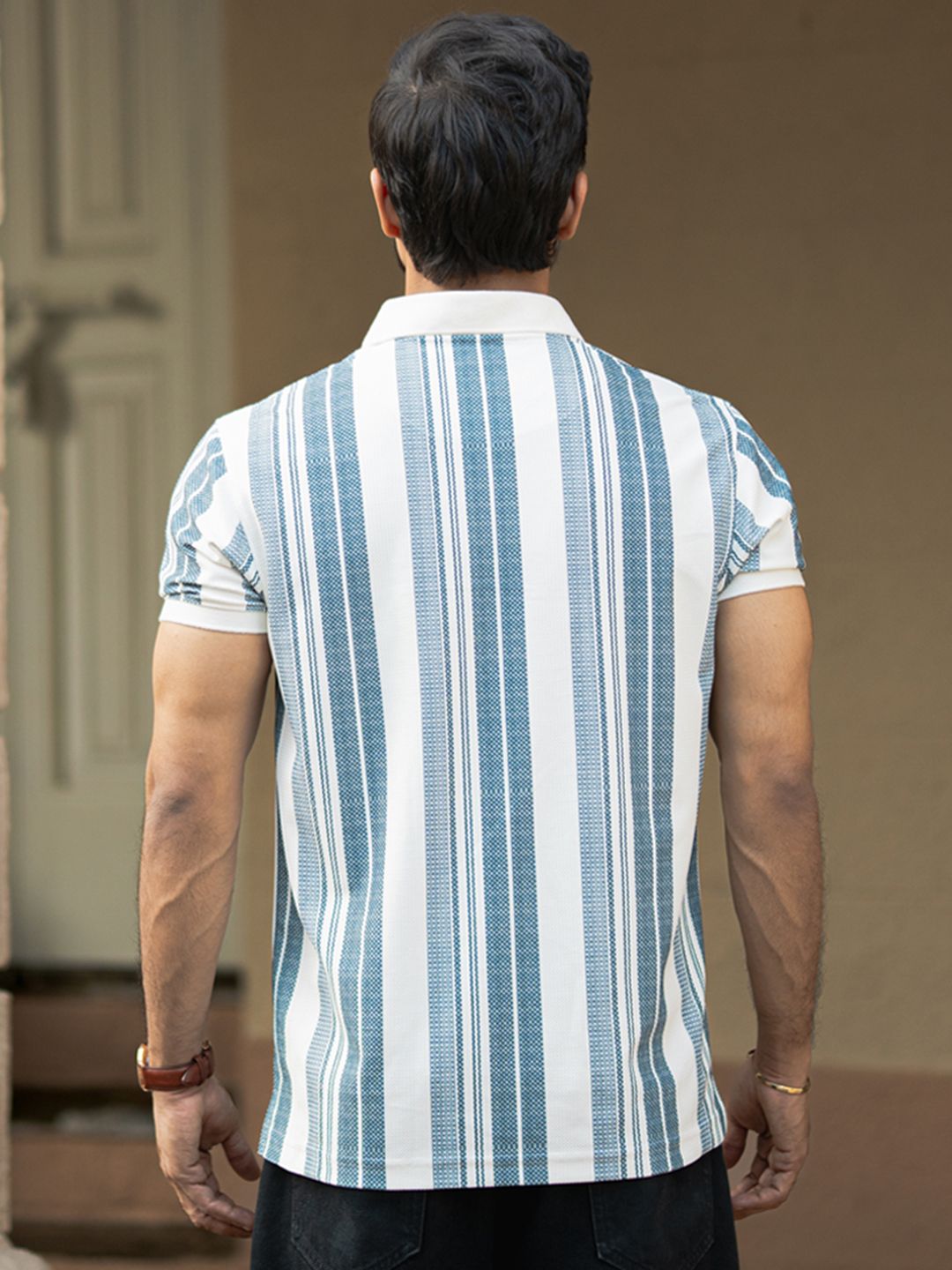 Powerlook Men Striped Polo Collar T-shirt